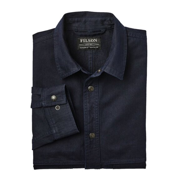Filson Mens Size Medium Navy Blue 100% Cotton Herringbone Shirt Jacket - Picture 2 of 7